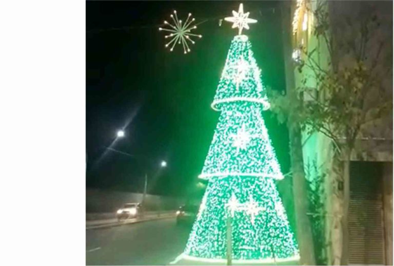 Árvore de Natal, montada em agosto, chama a atenção em avenida de Governador Valadares