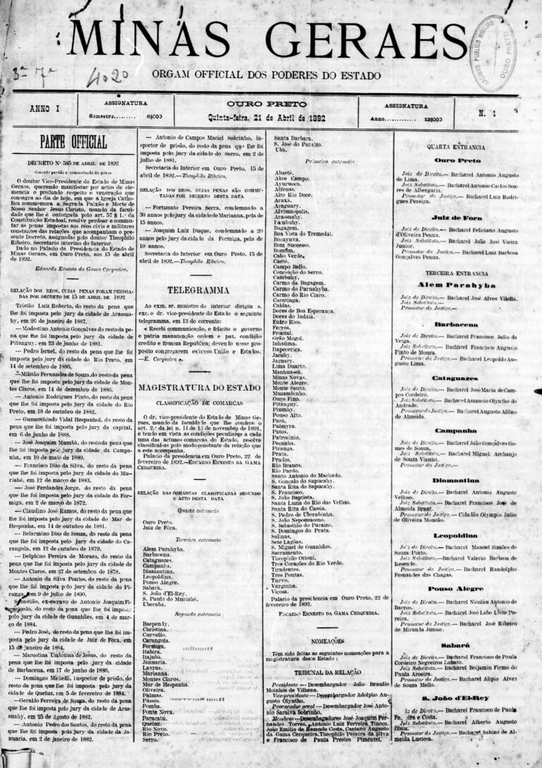 Jornal Minas Gerais completa 130 anos e Governo de Minas disponibiliza consulta ao acervo