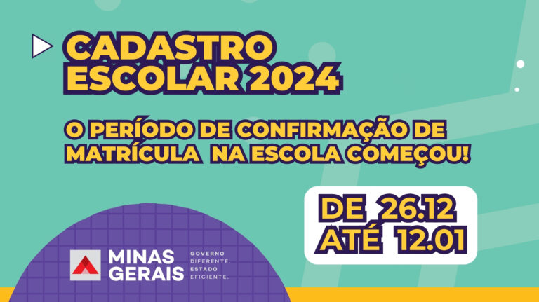 Confirmação da matrícula na rede estadual de Minas Gerais começa nesta terça-feira (26/12) e vai até 12/1