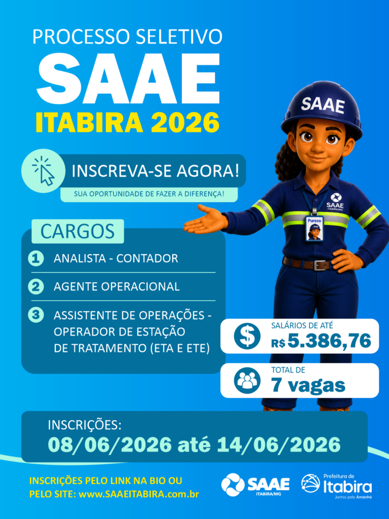 Oportunidade: Saae Itabira abre Processo Seletivo para contratação temporária
